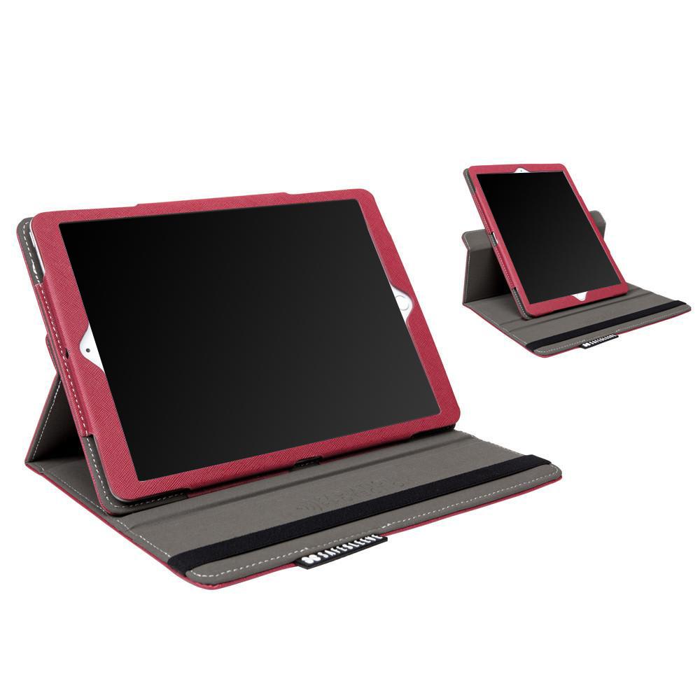 SafeSleeve Case for iPad shown in pink with stand feature, displayed in two viewing angles.