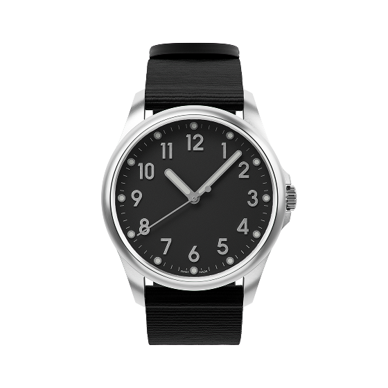 Mudita Radiant Charcoal Black automatic field watch - three-quarter view