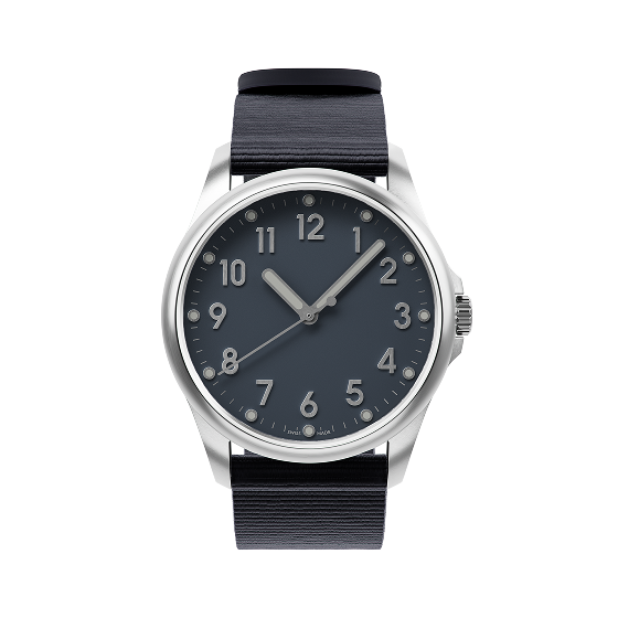 Mudita Radiant Baltic Blue automatic field watch - three-quarter view