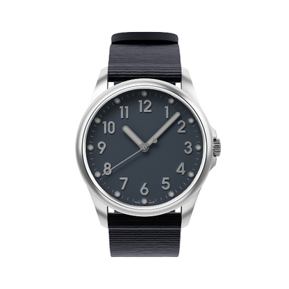 Mudita Radiant Baltic Blue automatic field watch - three-quarter view