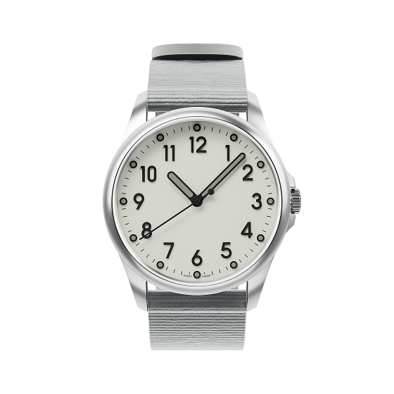 Mudita Radiant Pebble Gray automatic field watch - three-quarter view