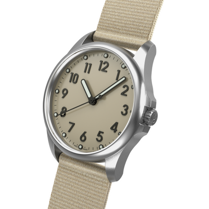 Mudita Radiant Sand Beige automatic field watch - side view