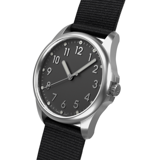 Mudita Radiant Charcoal Black automatic field watch - side view