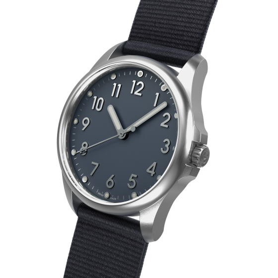 Mudita Radiant Baltic Blue automatic field watch - side view