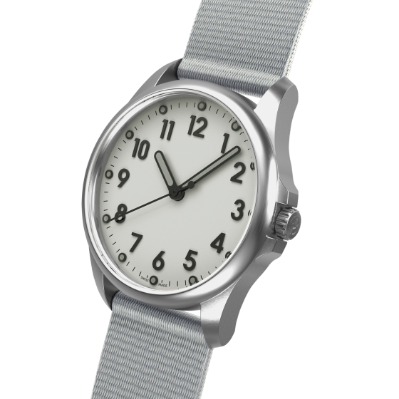 Mudita Radiant Pebble Gray automatic field watch - side view
