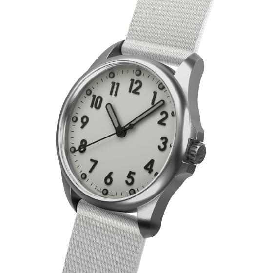 Mudita Radiant Natural White automatic field watch - side view