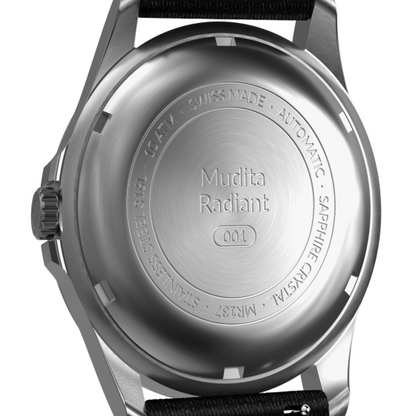 Mudita Radiant Charcoal Black automatic field watch - back view