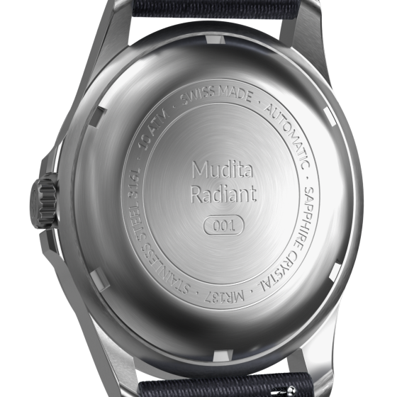 Mudita Radiant Baltic Blue automatic field watch - back view