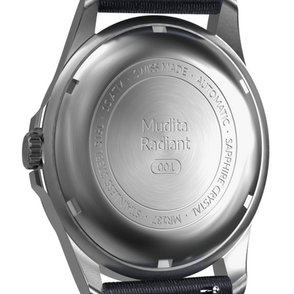 Mudita Radiant Baltic Blue automatic field watch - back view
