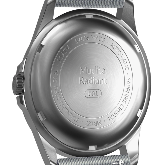 Mudita Radiant Pebble Gray automatic field watch - back view