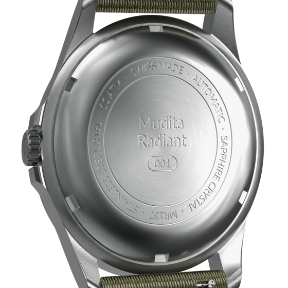 Mudita Radiant Moss Green automatic field watch - back view