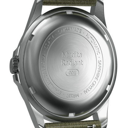 Mudita Radiant Moss Green automatic field watch - back view