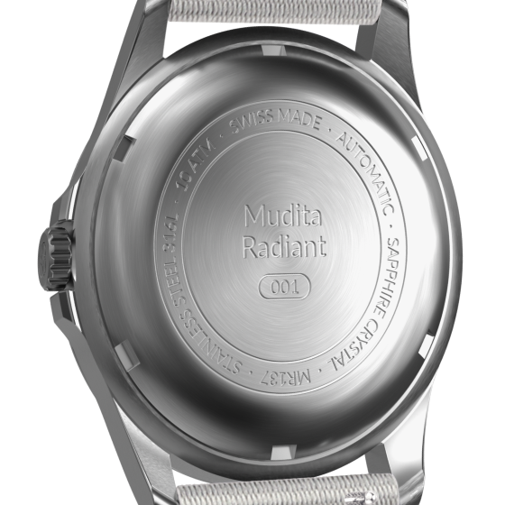 Mudita Radiant Natural White automatic field watch - back view