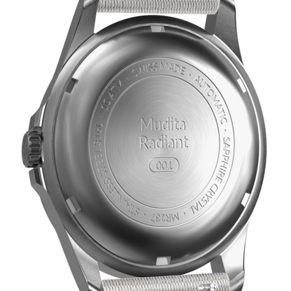 Mudita Radiant Natural White automatic field watch - back view