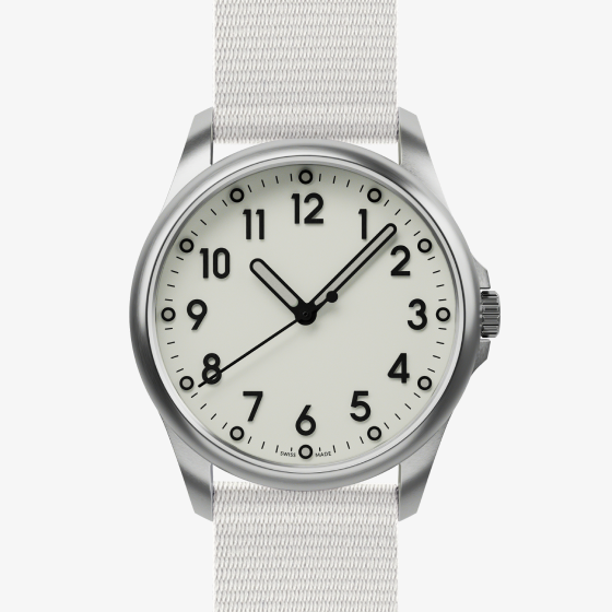 Mudita Radiant Natural White automatic field watch - front view