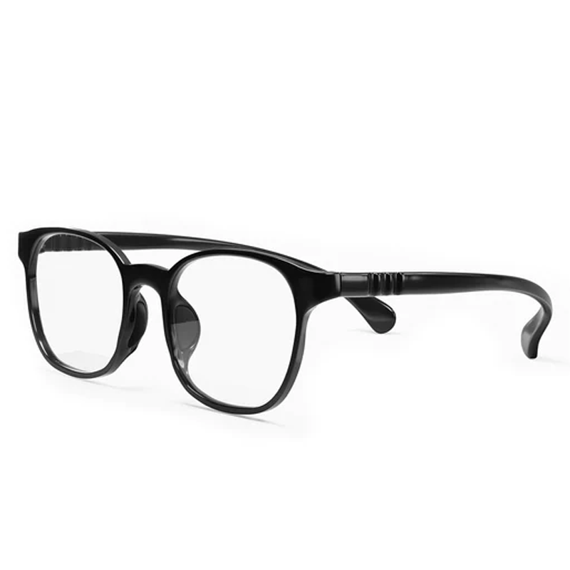 Black Ocushield Children's Blue Light Glasses with clear lenses, displayed at a three-quarter angle against a white background.