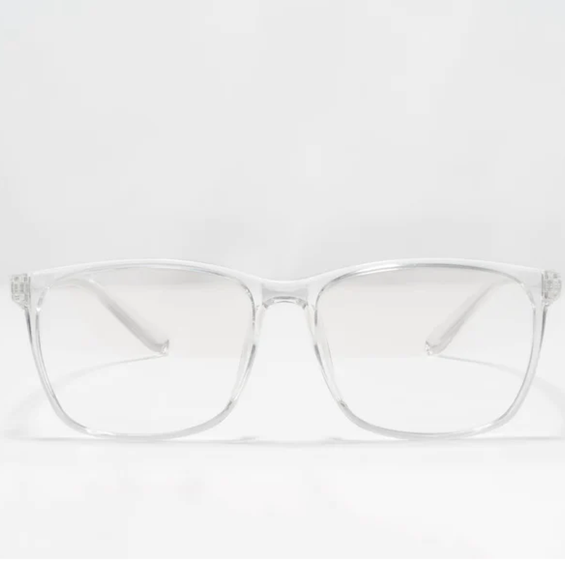 Ocushield Clear All-Day Blue Light Glasses front view showing transparent frames and clear lenses against white background.