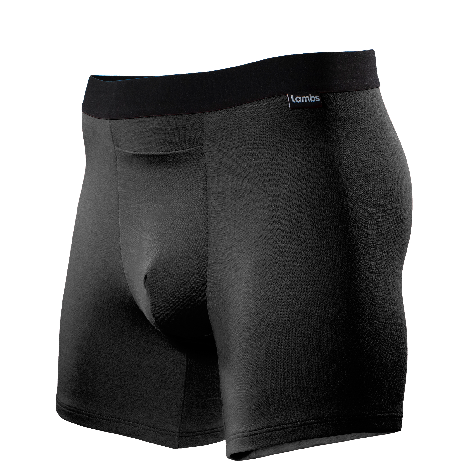 HAVN WaveStopper™ Boxer Briefs 2.0 in black with gray accents, angled side view showing fit and waistband design.