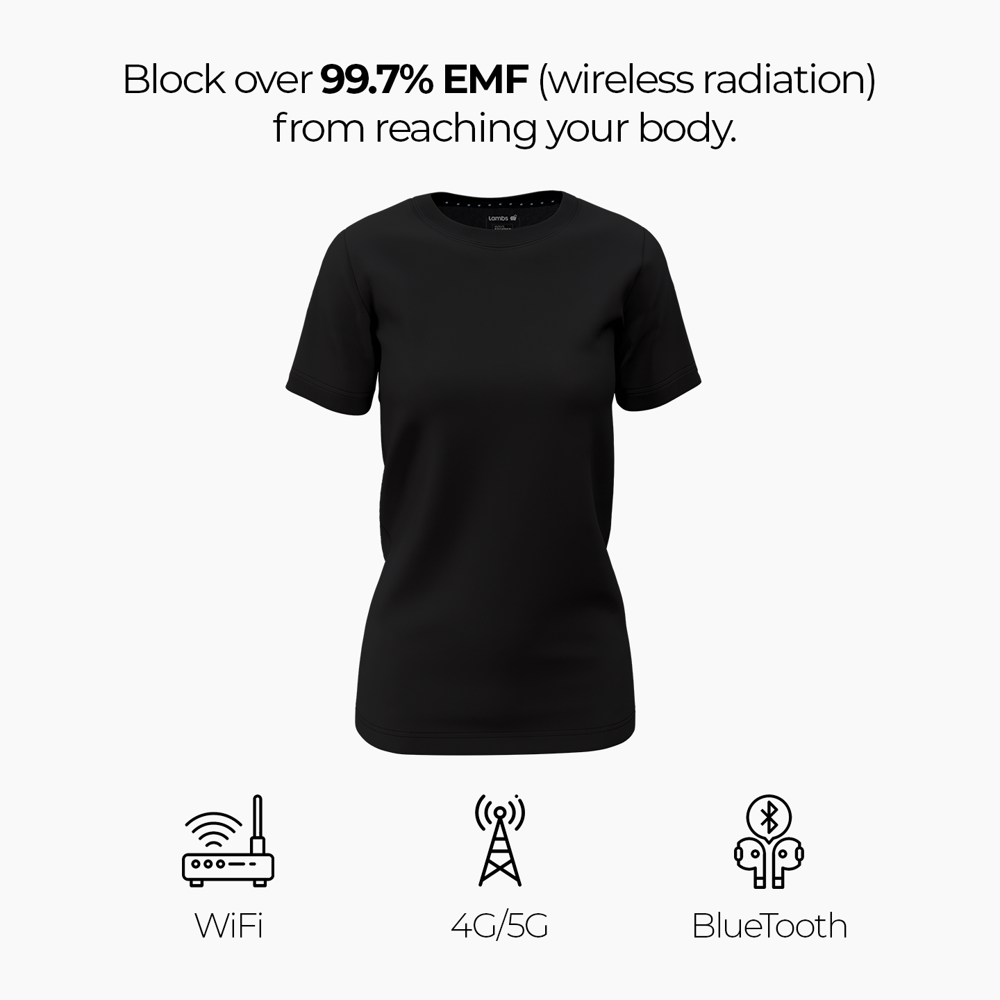 HAVN WaveStopper™ T-Shirt 2.0 in black blocking 99.7% EMF from WiFi, 4G/5G, and Bluetooth radiation.
