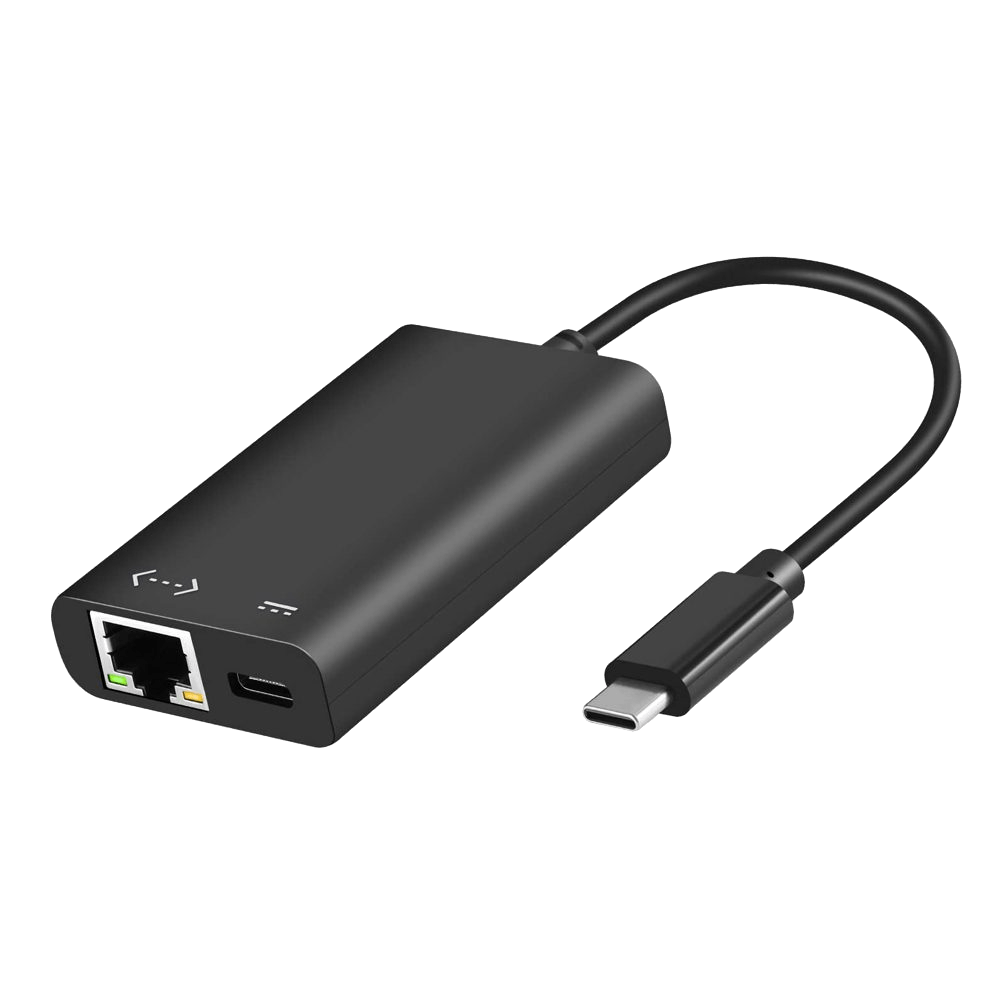 USB-C to Ethernet adapter with charging port for Above Privacy & EMF-Free Tablet Bundle, black with attached cable.