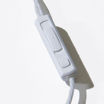 SYB Wrap-Around Air Tube Headphone Headset showing inline control panel with two buttons and connector jack on white cord.