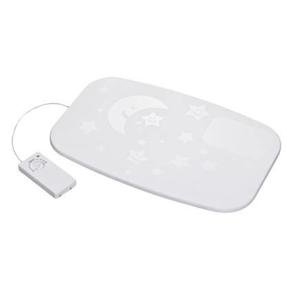 Bebcare Smart Breathing Sensor Mat in white with control unit and cord, front view.