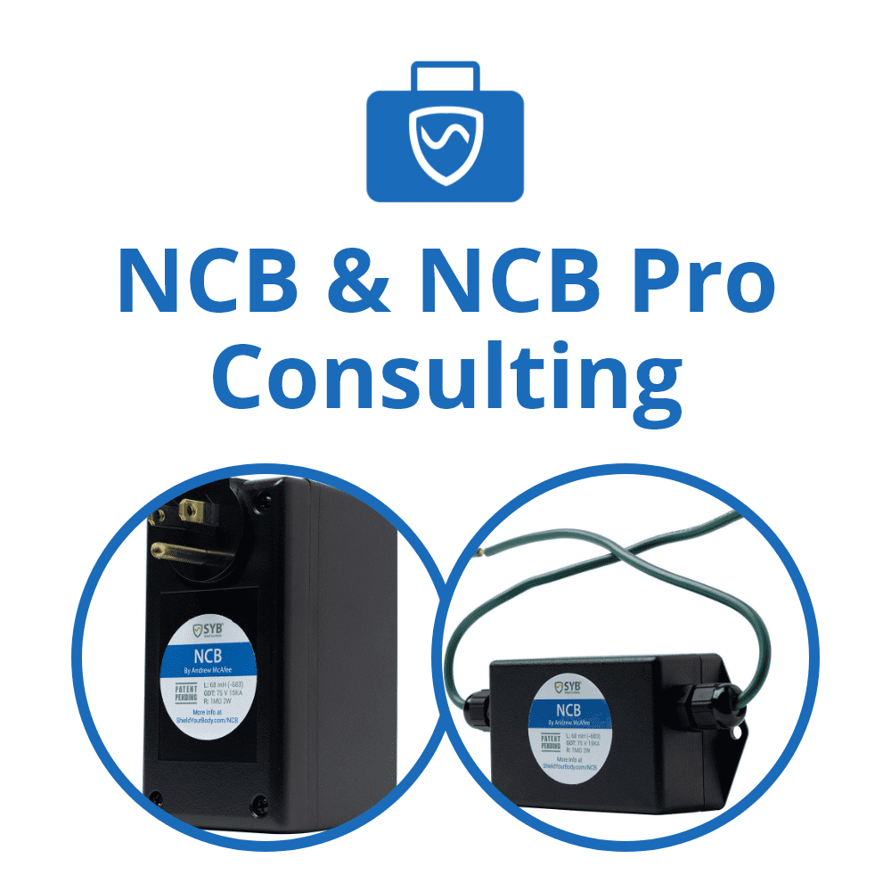 SYB NCB Pro Consulting devices shown with briefcase icon and two black protective cases with blue labels displayed.