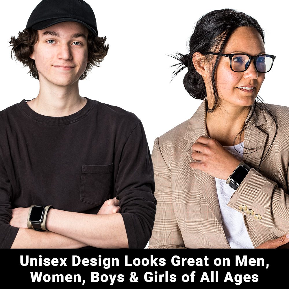 Two people wearing SYB Wrist Bands while posing together, demonstrating unisex design for different ages and styles.